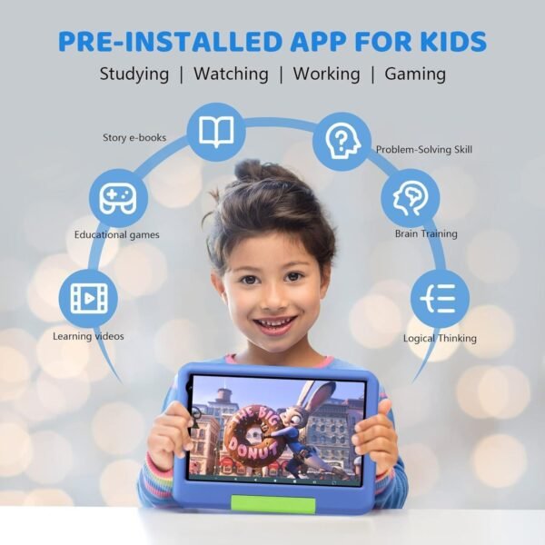 Tablette Enfants 8 Pouces 6Go RAM + 128Go ROM (TF 1To) Android 13 GMS Certified, Logiciel Enfant Pré-Installé, Éducative, Contrôle Parental,WiFi,4000mAh, Tablette Tactile avec Kid-Proof Étui -Bleu – Image 5