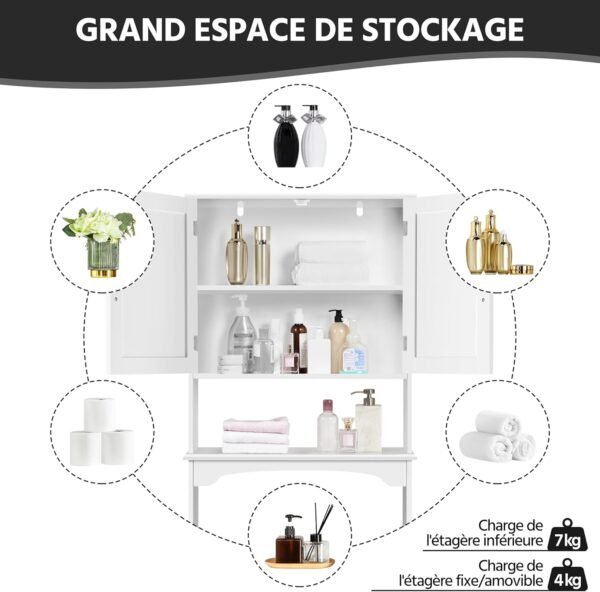 Yaheetech Meuble WC Dessus de Toilette/Machine à Laver, 75 x 23 x 180 cm, Armoire de Rangement de Salle de Bain avec 2 Étagères Réglables et 1 Compartiment Ouvert, Meuble Colonne sur Pied Blanc – Image 6