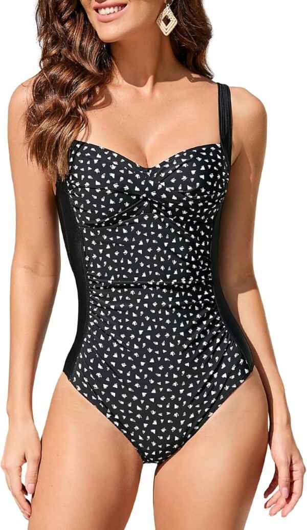 WIN.MAX Une pièce Maillot de Bain contrôle du Ventre Maillot de Bain rembourré froncé, Grande Taille pour Femmes Vintage Push Up Monokinis, pour Cupule C à DD