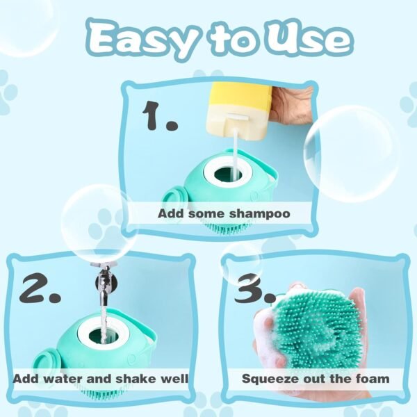 FUYIHGL Brosse à shampoing Bubble Brush pour le bain - Savon pour chien - Avec distributeur de savon - Brosse de douche en silicone avec poignée en boucle - Pour animaux domestiques, chiens, chats – Image 6