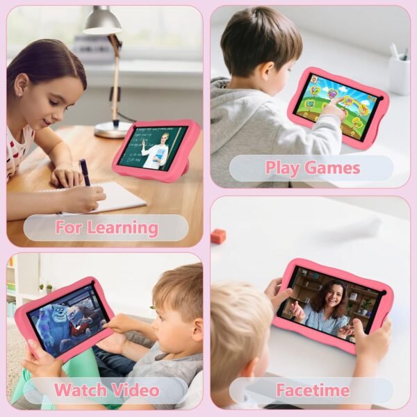SUMTAB Tablette Enfants 7 Pouces Android Tablette pour Enfant avec 8GB RAM+64GB ROM(TF 256GB), Contrôle Parental, WiFi, Bluetooth, Kids Tablette Tactile Éducative avec Kid-Proof Étui(Rosa) – Image 4