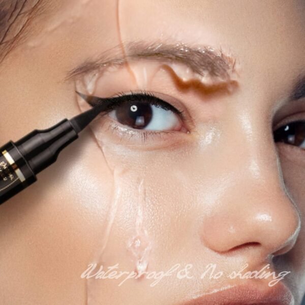 Anglicolor Eye liner Tampon 2en1 Imperméable, Eye liner Noir Waterproof Liquide Stamp, Eyeliner Tampon Longue Durée, de maquillage double tête pour maquillage 2 comptes (A) – Image 5