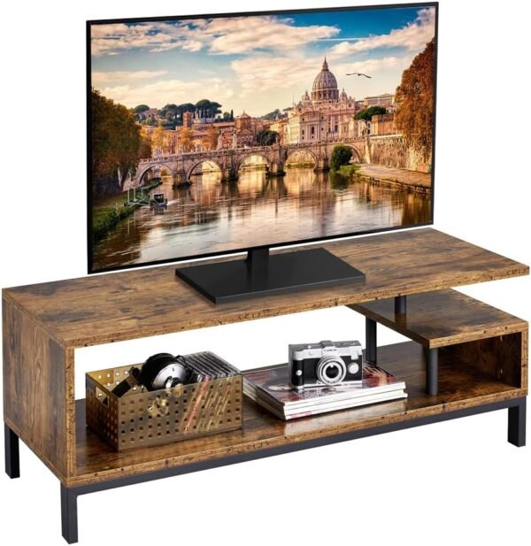 Yaheetech Meuble TV Bas Table TV Support de Télévision en Bois pour Salon Chambre Salle à Manger à 3 Niveaux Style Industriel Marron Rustique 106 x 39,5 x 40 cm