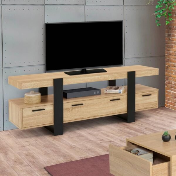 IDMarket - Meuble TV 140 cm Phoenix avec tiroirs Bois et Noir – Image 2