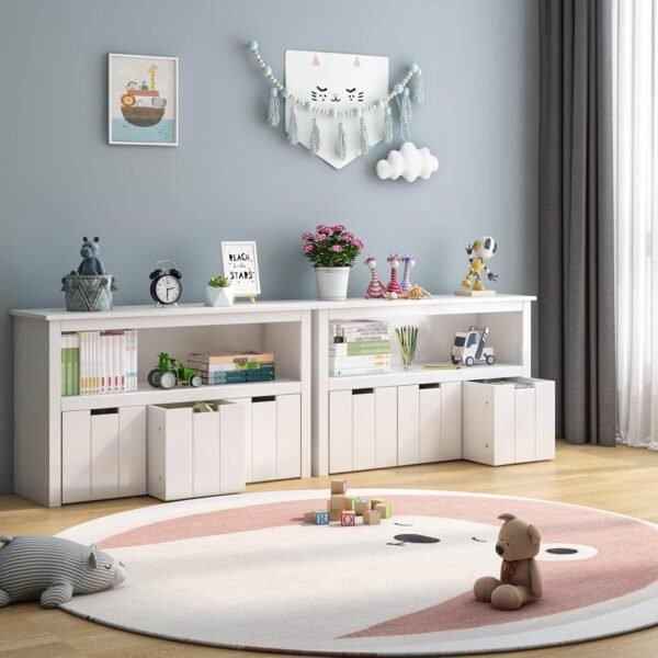 FOREHILL Meuble Rangement Jouet Bibliothèque pour Enfants Étagère Armoire de Rangement avec 3 Tiroirs Roulants Blanc 102x33x61.5cm – Image 7