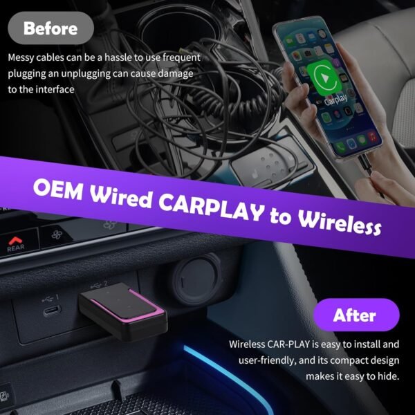 Adaptateur Carplay sans Fil, Euakee Adaptateur sans Fil Automatique Mini Edition, Convertit Le Dongle Car-Play Filaire en Plug pour i et Android, pour Plus de 800 Voitures – Image 8