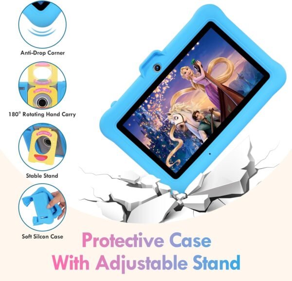 TABTIVI Tablette Enfants 7 Pouces Android, RAM 8 (3+5) Go, ROM 64 Go (TF 128 Go), GMS Certified, Apps Pré-Installé, Éducative, Contrôle Parental, WiFi, Kid-Proof Étui avec Support réglable (Blue) – Image 6