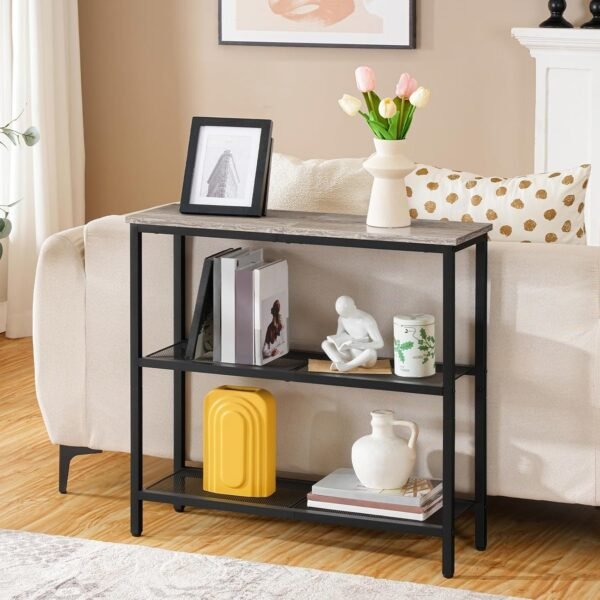 HOOBRO Table Console, Table d'Appoint avec 2 Étagères de Treillis, Table Canapé, Cadre en Métal, Design Industriel, pour Couloir, Entrée, Salon, Chambre et Bureau, Grège EBG73XG01 – Image 4