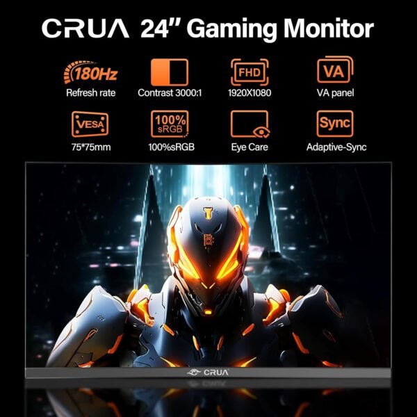 CURA Écran Incurvé Gaming Moniteur PC 24 Pouces 180hz, FHD 1080p 1ms sans Lunette, Freesync, 100% sRGB，178 ° Angle Vue HDMI DisplayPort, Compatible avec Mural VESA – Image 3