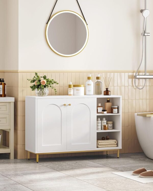 Hzuaneri Meuble de Salle de Bain, Meuble de Rangement, Armoire Salle de Bain, Placard Rangement avec 2 Portes, avec Compartiment Ouvert, Meuble Bas Rangement, Salle de Bains, Le Salon, Blanc SC10203G – Image 3