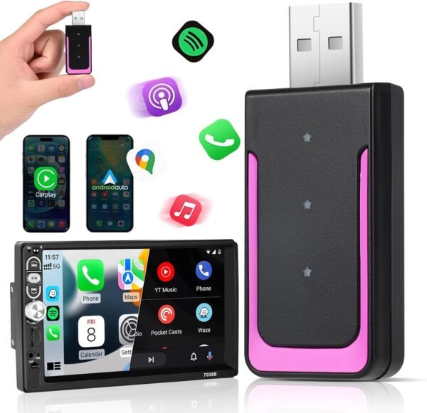 Adaptateur Carplay sans Fil, Euakee Adaptateur sans Fil Automatique Mini Edition, Convertit Le Dongle Car-Play Filaire en Plug pour i et Android, pour Plus de 800 Voitures