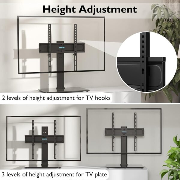 BONTEC Support TV sur Pied TV Universel Pivotant pour Télévisions de 26 à 55 Pouces LCD/LED/Plasma Hauteur Réglable avec Base en Verre Trempé de 8 mm - Charge Maximal 45kg Max VESA 400x400 mm – Image 2