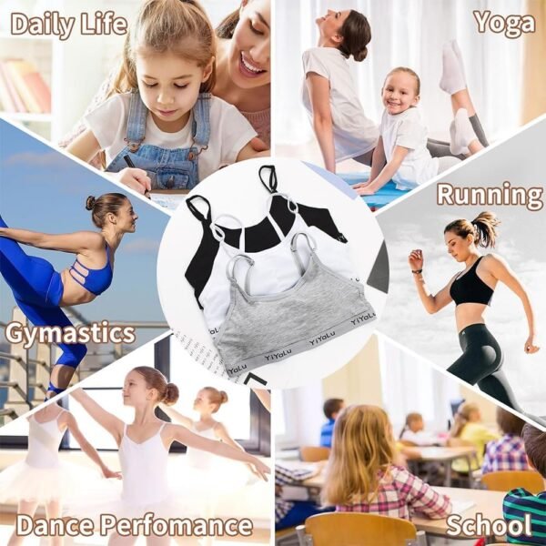 Bysion Lot de 3 Soutien-Gorge d'entraînement sans Couture pour Filles avec Réglable Haut à Bretelles et Coussinets Amovible pour 10 à 14 Ans – Image 6