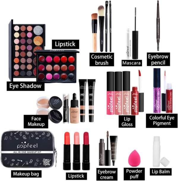FantasyDay 28 Pcs Kit de Maquillage complet Coffret de Makeup Palette Cosmétique Set avec Ombres Paupières, Rouge à Lèvres, Pinceaux, Bâton de contour, Mascara, Trousse de Toilette – Image 3