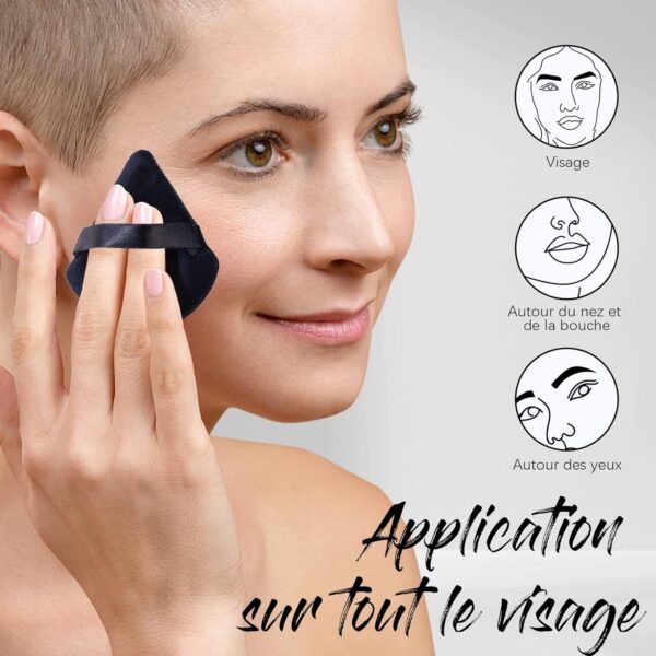 BEAKEY Triangle Houpette Libre Et Cosmétique Liquide, Éponge Poudre Douce En Peluche, Outil De houpette maquillage Fond De Teint (6 Pièces Noir) – Image 3