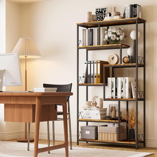 Bealife Bibliotheque, Bibliothèque avec 5 étagères, Bibliothèque Ouverte pour Salon, Bureau, Chambre (Rétro) – Image 4