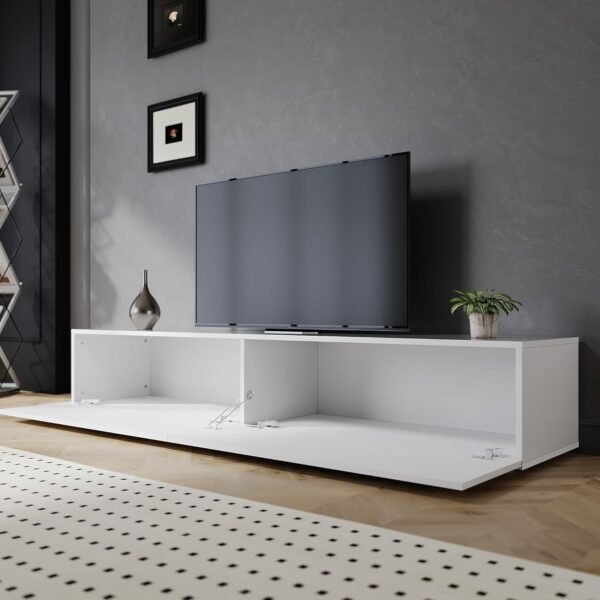 SIRHONA Meuble TV Blanc, Meuble Tele Peut être Suspendu ou Posé au Sol, 2 Placards avec Portes, Super Espace de Rangement, 180x40x30cm, Convient pour Salon ou Chambre – Image 5