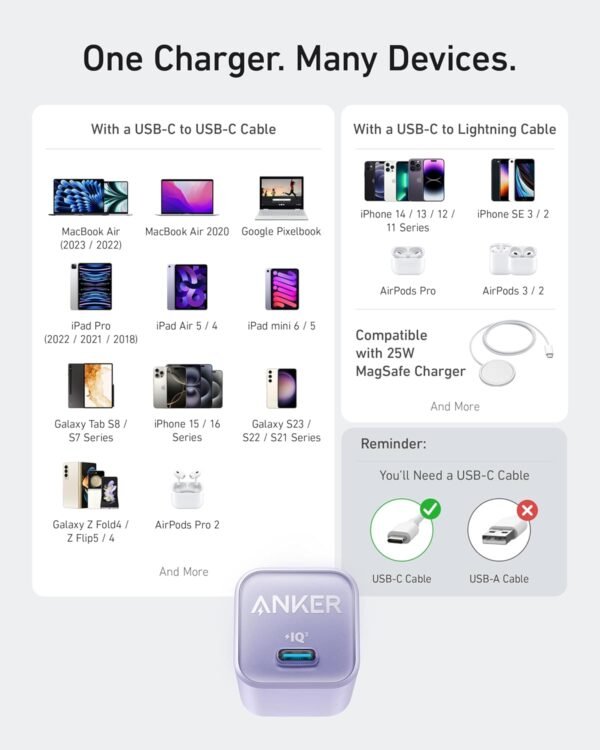 Chargeur USB C GaN 30 W, Chargeur 511 (Nano 3), Chargeur Rapide Pliable PIQ 3.0, Nano 3 pour Galaxy, iPad (câble Non Inclus) – Blanc Aurore – Image 6