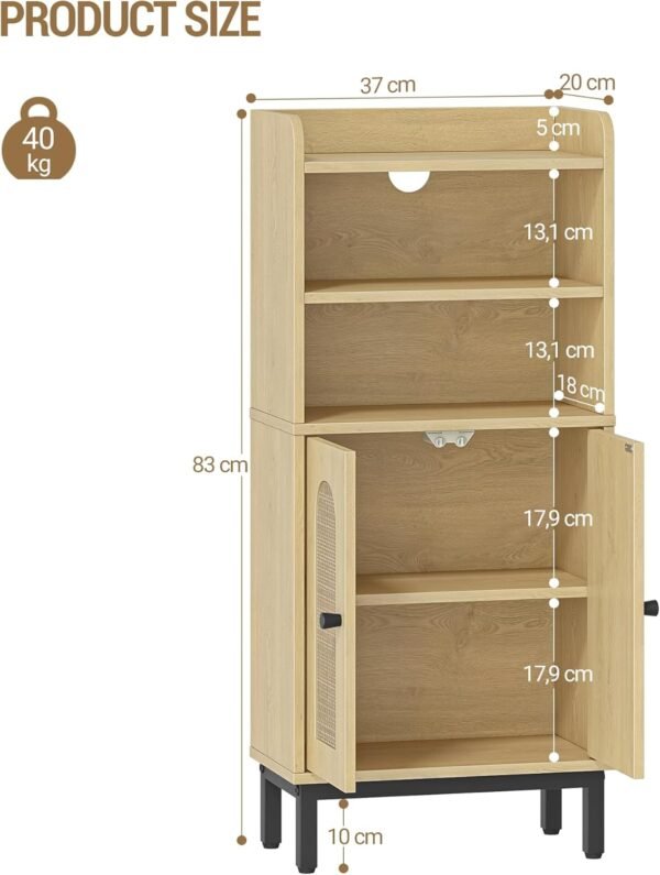 Hzuaneri Meuble de Salle de Bain, Armoire de Salle de Bain, Meuble de Rangement avec 2 Portes, avec Compartiment Ouvert, Étagères Réglables, 20 x 37 x 83 cm, Chêne Clair BC48202B – Image 2