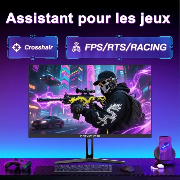 Minifire 27 Ecran PC Gamer,260Hz, Fast IPS Moniteur Gaming, QHD 2K 2560 x 1440p,1Ms, Écran Blanc, Freesync, 130% sRGB, HDR10, Faible lumière Bleue, VESA 100x100, 2×DP1.4/2×HDMI 2.0 - Noir – Image 6