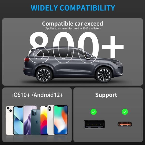 Adaptateur Sans Fil CarPlay & Android Auto, Mini Stick pour Convertir CarPlay/Android Auto Filaire en Sans Fil, Compatible avec Voitures Équipées de CarPlay & AA, USB C/A, Plug and Play, Stable – Image 6