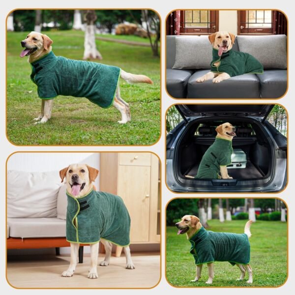 HezzLuv Peignoir pour Chien, Peignoir en Microfibre pour Chien Moyen et Grand, Super Absorbante Serviette pour Chien, Manteau de Séchage pour Animaux, Peignoir deBain à Séchage Rapide (Vert L) – Image 8