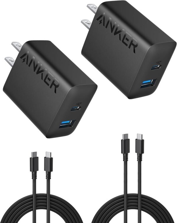 Anker Chargeur (20 W, 2 Ports, Lot de 2) avec 2 câbles USB-C