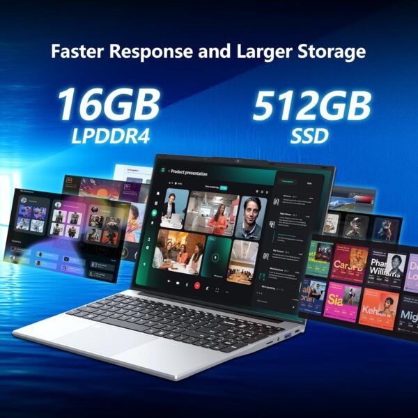 Ordinateur portable 15,6 pouces, 16 Go RAM SSD 512 Go processeur N5095 carte graphique UHD, PC Portable Full HD 1920 x 1080, avec WiFi 5/USB 3.0/pavé numérique/clavier rétroéclairé/Touch ID Laptop – Image 5