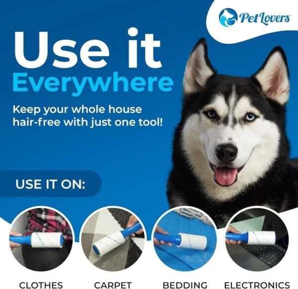 PetLovers Rouleau adhesif Vetement Anti-Peluches pour Poils d'animaux 450 Feuilles très adhésives – Image 5
