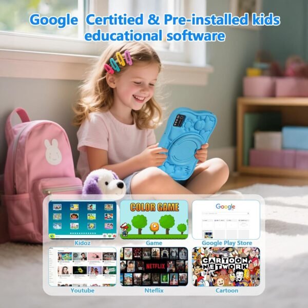 SUMTAB Tablette Enfants 7 Pouces Android Tablette pour Enfant avec 8GB RAM+64GB ROM(TF 256GB), Contrôle Parental, WiFi, Bluetooth, Kids Tablette Tactile Éducative avec Kid-Proof Étui(Bleu) – Image 3