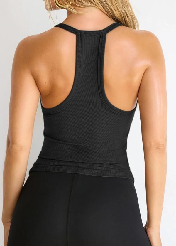 iGENJUN Haut d'entraînement pour femme - Dos nageur - Camisole d'été 2024 - Col en V - Coupe ajustée - Côtelée - Sans manches – Image 4