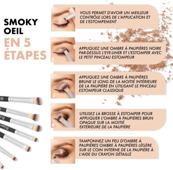 Set de Pinceaux de Maquillage pour les Yeux - Fard à paupières, Eyeliner Mélanger, Nuancer - Meilleur Choix 7 Pièce Essentials Kit - Crayon, Ombré, Fuselé, Définisseur - Poils Soyeux Synthétiques – Image 5