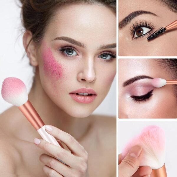 12PCS Pinceaux Maquillages Rose Professionnel Synthétiques Haut avec Sac De Rangement, RISVOWO Trousse Pinceaux Maquillage pour Fond De Teint Mélange Poudre Blush L'anti-cernes Fard à Paupières – Image 4