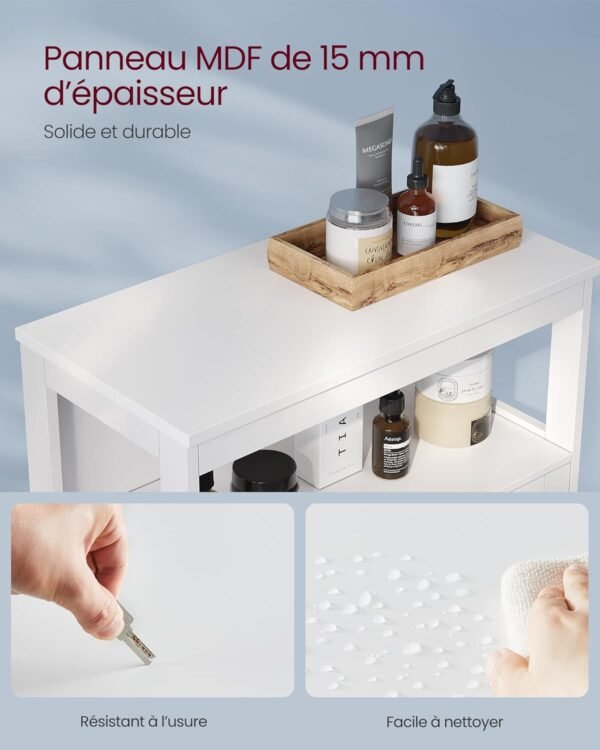 VASAGLE Meuble de Salle de Bain, Meuble de Rangement, Commode, Placard, Armoire, avec Étagères Réglables, Étagère de Rangement avec 2 Portes, 30 x 60 x 80 cm, Blanc BBC40WT – Image 7