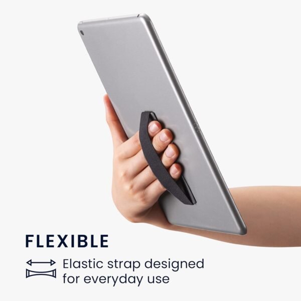 kwmobile 3X Support autoadhésif pour Tablette - Accessoire Universel Main pour tablettes - Sangle poignée élastique Dos Tablette - Noir-Bleu foncé-argenté – Image 4