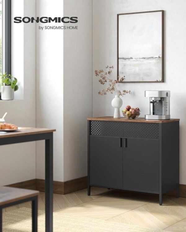 SONGMICS Meuble de Rangement, Buffet, en Métal, Double Porte, Fermeture Magnétique, Cadre en Acier, 40 x 80 x 76 cm, Marron Rustique et Noir LSC102B01 – Image 4