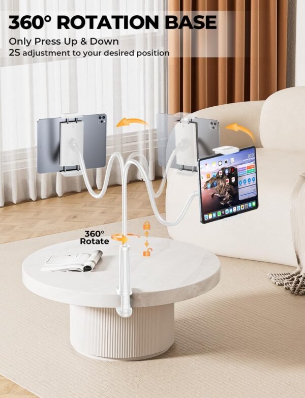 TRYONE Support téléphone Bureau - Support Tablette lit, Support Universel pour iPhone, iPad 9.7, 10.5, iPad Air Mini 2 3 4, Interrupteur, Onglet, avec 360° Rotation col de Cygne (4-10,6 Pouces) – Image 4