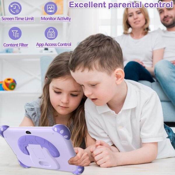 Ascrecem Tablette Enfants 7 Pouces Android Tablette Educative pour Enfant avec WiFi Quad Core 32G ROM Bluetooth ContrôLe Parental Logiciel Enfant Pré-Installé Tablet Tactile de 3-14 ans Fille (Violet) – Image 3