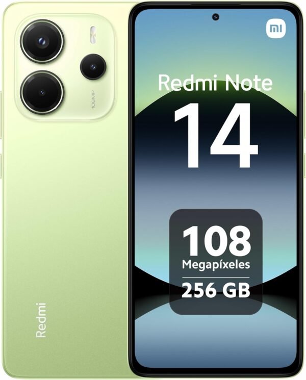 Xiaomi Redmi Note 14 Smartphone, 8+256Go, Vert, Système de caméra AI 108MP, Batterie de 5500mAh, Affichage de Soins oculaires 120 Hz, fonctionnalités AI (Pas de Chargeur Inclus)