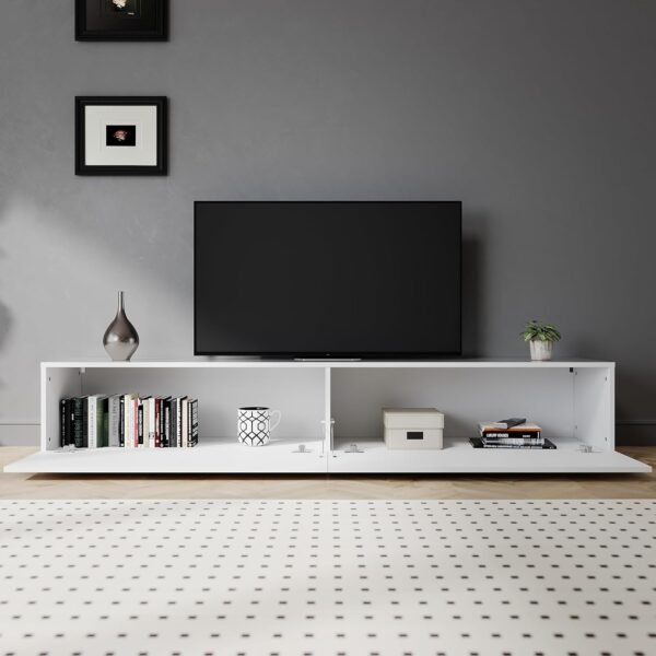 SIRHONA Meuble TV Blanc, Meuble Tele Peut être Suspendu ou Posé au Sol, 2 Placards avec Portes, Super Espace de Rangement, 180x40x30cm, Convient pour Salon ou Chambre – Image 4