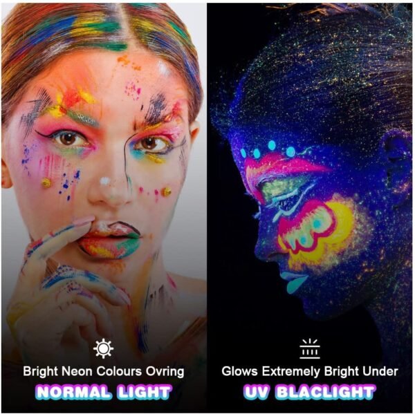 AOOWU Peinture Fluorescents UV, 6 Crayons De Peinture UV Néon Pour Le Visage Et Le Corps, Lavables Non Toxiques Bâton de Peinture au Néon UV, Pour Festival, Mardi Gras, Halloween, Maquillage – Image 2