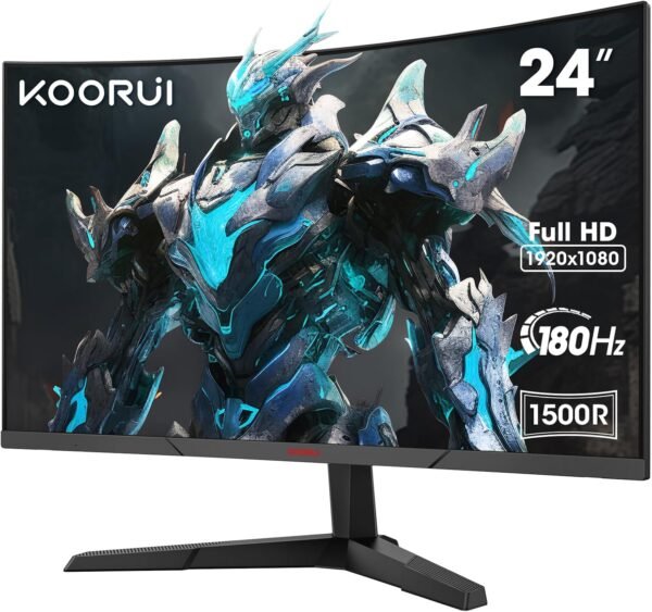 KOORUI 24'' Ecran PC Gamer Incurvé, 180Hz 1ms FHD PC Moniteur Gaming 1500R, Adaptive Sync VESA 100x100mm, Inclinaison réglable, HDMI2.0/DP1.2