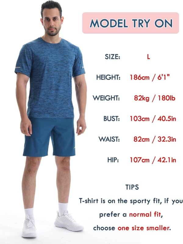 Peakwell Homme Tee Shirts T-Shirts à Manches Courtes Sport Running Gym Shirts avec Bandes Réfléchissantes – Image 2