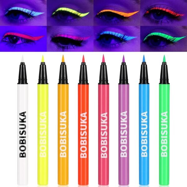 BOBISUKA UV Eyeliner Set 8 Couleurs Imperméable - Eyeliner Liquide Mat aux Couleurs Riches - Eyeliner Fluorescent Résistant aux Bavures, Longue Durée