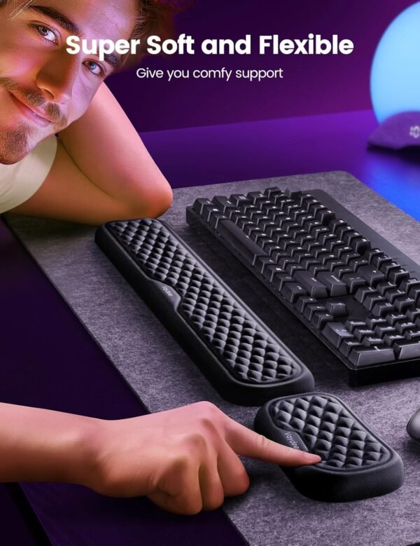 Vaydeer Repose-Poignet Clavier et Souris en Mousse à Mémoire Kit de Repose-Poignets antidérapant, Wrist Rest Pad pour Ordinateur et Ordinateur Portable Protégez le Poignet - Noir – Image 2