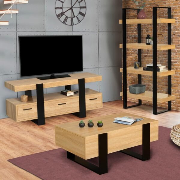 IDMarket - Meuble TV 116 cm Phoenix avec tiroirs Bois et Noir – Image 5