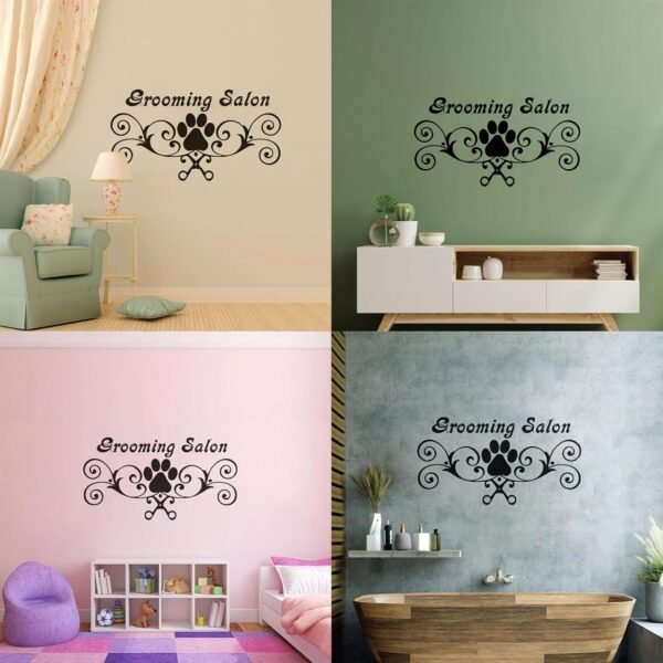 Autocollants muraux pour salon de toilettage, affiche en vinyle avec imprimé chien, décoration pour animalerie, ciseaux de toilettage pour animaux de compagnie, animalerie-S-23x42cm-Black – Image 3