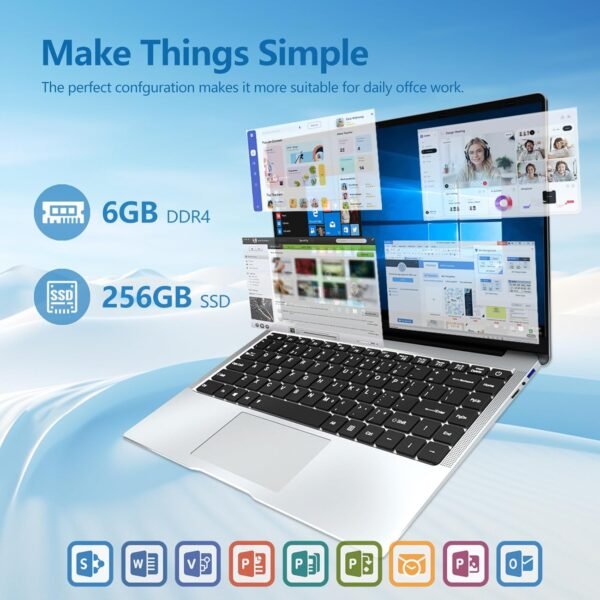 Ordinateur Portable Celeron N4000, PC Portable 14,1 Pouces, Carte Graphique UHD 600, 6Go RAM, 256Go SSD (Développer to 1TB), Laptop Win11/5000 mAh/Carte TF/Wi-FI 5/BT5.0/HDMI – Image 5