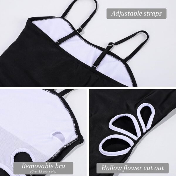 Fjquamitix Maillot de bain une pièce pour fille avec jupe cache-maillot de bain à bretelles réglables – Image 2