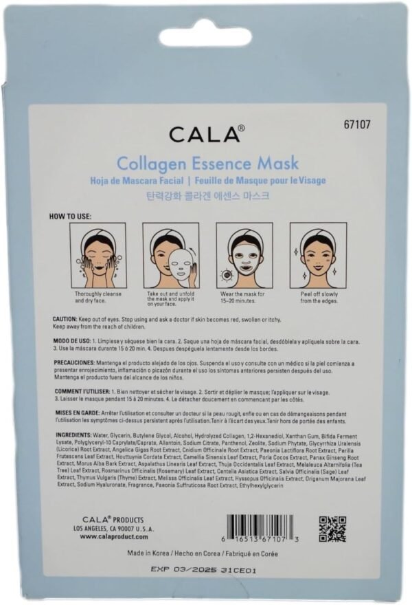 CALA ESSENCE 67107 Lot de 5 masques faciaux au collagène – Image 4